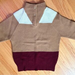 Elegant Women's Tan and Burgundy Turtleneck Sweater